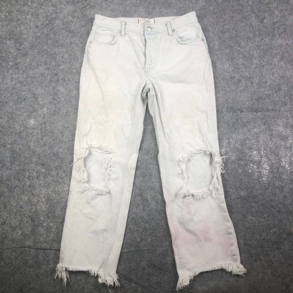 We The Free People Jeans Womens 26 Blue Denim Button Fly Distressed Fray Baggy - Picture 1 of 14